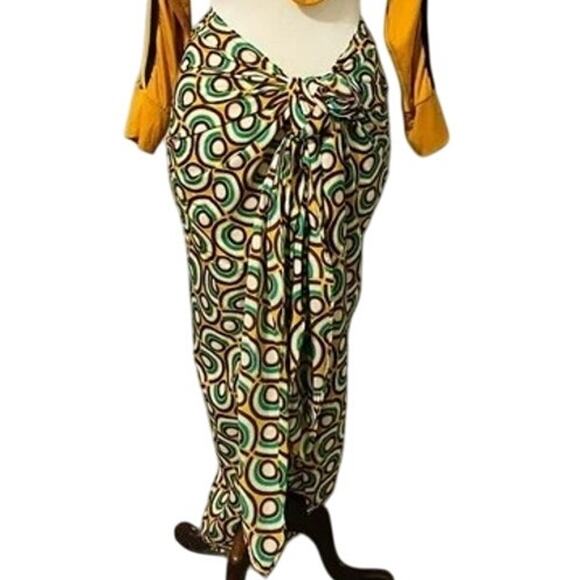 Zara Pareo Sarong Wrap Skirt Front Knot Self Closure Lightweight M Green Yellow - Picture 3 of 16